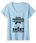 Powered Paragliding Paramotor V-Neck T Shirt Do Not Wash Graphic Tee For Paraglider Enthusiasts Lightweight Blue Perfect Gift For Paramotor Pilots Everyday Wear Aviation Inspired Artwork
