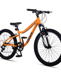 24 Inch Kids Mountain Bike With Front Suspension Fork 6 Speed Gears Built To Last Steel Frame Ergonomic Foam Saddle Off Road Ready For 9 To 15 Year Olds Bright Orange