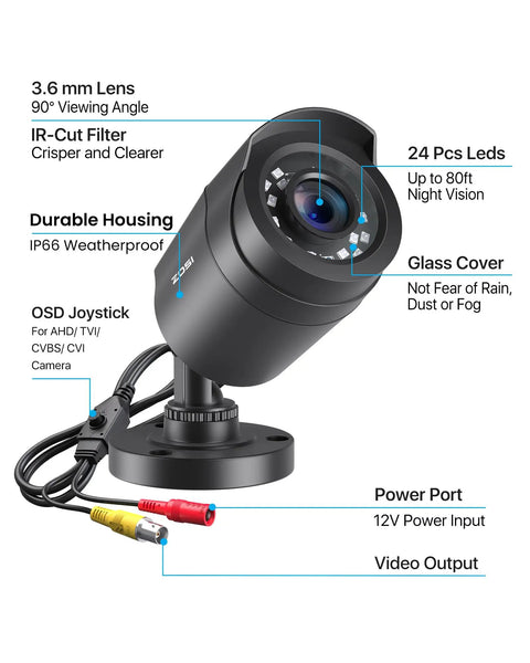 4 In 1 1080P Outdoor Indoor Security Camera With Night Vision And Weatherproof Housing TVI CVI AHD CVBS Compatible close-up.