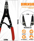 Heavy Duty 10 Inch Spindle Snap Ring Pliers Set With Ratchet Lock, black tool with red handles, shown from front view.
