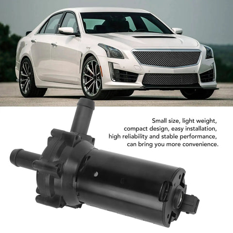 Heavy Duty Electric Auxiliary Water Pump Replaces OEM 11537630368 for CTS STS XLR, showing design and size in detailed angle.