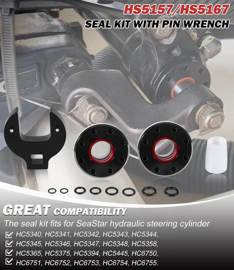 Beefed-Up Seal Kit With Pin Wrench For Steering Cylinder Compatible With HC5340 HC5341 HC5342 HC5343 HC5344 HC5345 HC5346 HC5347 HC5348 HC5358 HC5365 HC5375 HC5394 HC5445 HC6750 HC6751 HC6752 HC6753 HC6754 HC6755 Replacement Seals For Smooth Steering