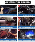 RANSOTO CUE touch screen display replacement installation guide collage for Cadillac dash; six-step manual