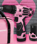 Pink 12V Cordless Drill Driver Kit with 3/8 Inch Keyless Chuck, Charger, and Storage Bag for Home DIY