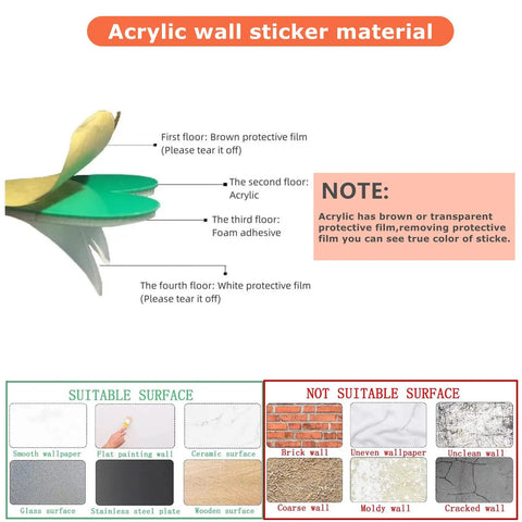 Acrylic material layers for DIY 3D Tree Of Life Wall Art Decals In Silver, suitable for smooth and flat surfaces.