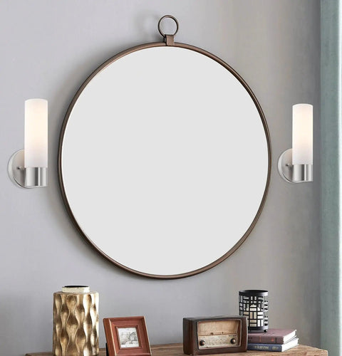 Set Of 2 Dope Modern Wall Sconces With Frosted Cylinder Glass Shade And Brushed Nickel Finish For Bathroom Powder Room Hallway Lighting Sleek Minimalist Contemporary Style