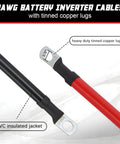 Heavy Duty 2 Awg Battery Cable Featuring Pure Copper Construction Tinned Lug Connectors And Flexible Pvc Insulation For Automotive Solar Marine Red And Black Setup Badass Durability showing red and black insulated cables with tinned copper lugs.