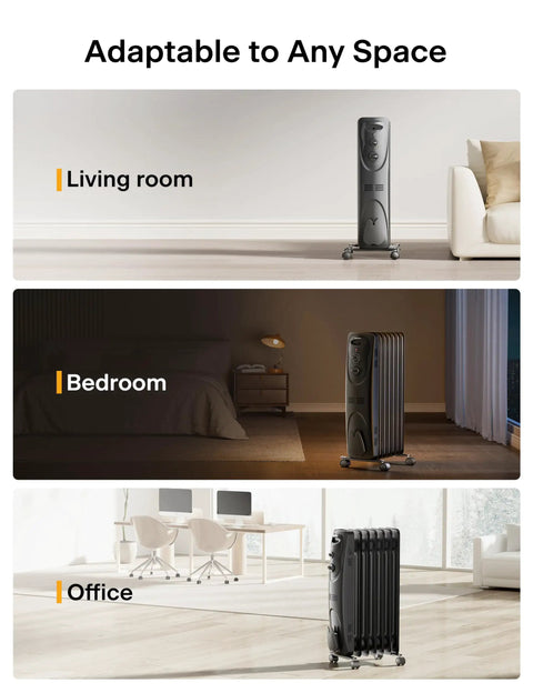 Big Room Electric Oil Filled Radiator Heater With Dual Knobs 1500W Fast Heat Quiet Space Heater 3 Modes in different room settings