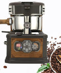Top Shelf Automatic Coffee Bean Roaster For Home Use with stainless steel bowl, digital controls, and wood accents.