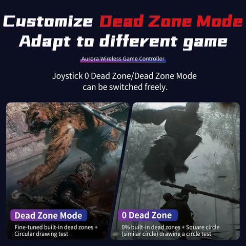 Comparison of Dead Zone and 0 Dead Zone modes for Aurora II 2.4G Wireless Bluetooth Controller for PC Android Switch iOS Switch 2 Steam Deck