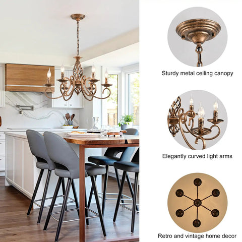 Rustic 6 Light Chandelier With Antique Bronze Finish That Rocks French Country Vintage Pendant Light Fixture For Island Kitchen