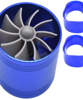 Two Point Five Inch Car Air Intake Turbonator Performance Turbine Charger Turbo Booster With Single Fan Aluminum Universal Kit For Gas Saver And Power Boost On Cars Trucks And SUVs Blue