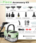 18-piece accessory kit for Handheld Steam Cleaner With 2500W Beast Mode Power And 1600Ml Tank, includes various brushes and nozzles.