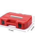 Heavy Duty One Half Inch Drive Impact Socket Set With SAE And Metric Sockets in red plastic carrying case, size 17x13x4 inches.