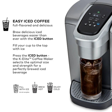 All In One Single Serve Coffee Maker With Strong Brew Power And Temperature Control, Iced Coffee Ready, brushed silver.