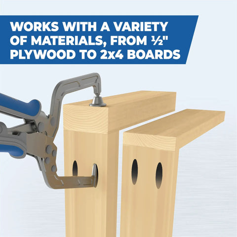 Top Grade Right Angle Corner Clamp With A Slick Quick Slide Pin Tough As Nails Heavy Duty Joint Holder Rock Solid 5 Inch Reach used on 2x4 boards.