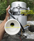 Front view of 1000W Micro Hydroelectric Generator Power Station For Home Lighting And Outdoor Adventures 220V Hydropower Turbine With Copper Core Coil, showing 5cm pipe and aluminum shell.