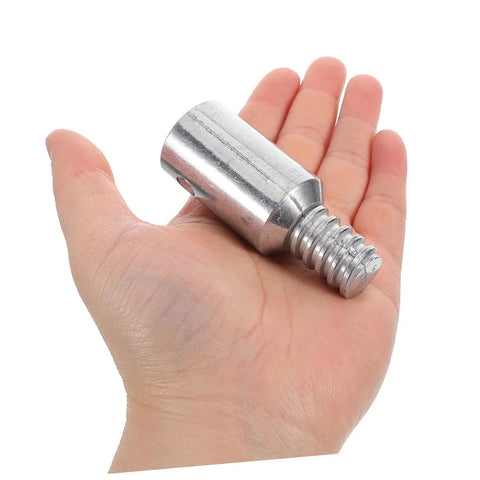 No Drill Curtain Rod Connectors Kit For Poles And Push Broom Handle Tips Aluminum Alloy Threaded Tips Pole Extension End Caps Fits Iron Aluminum Or Wood Poles Durable DIY Hardware For Quick Secure Install, silver threaded connector in hand