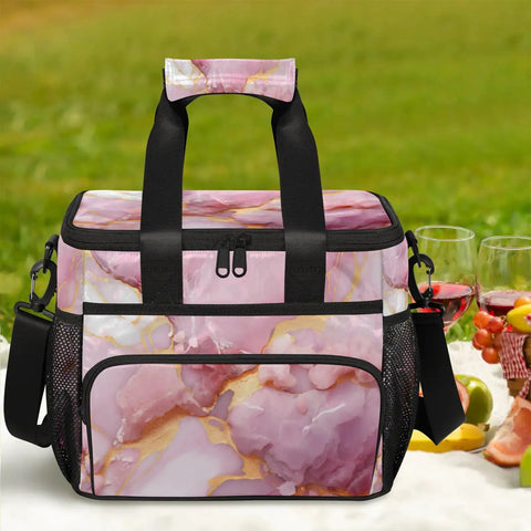 Marbling Pattern Insulated Picnic Backpack With Spacious 12x9x10in Lunch Bag on picnic blanket with wine glasses in background