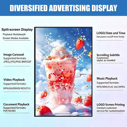 Next Level Clarity On This Hanging Digital Signage Display Featuring Straight Fire Picture Quality With Full Hd 1080p Lcd Panel And Ultra Wide Viewing Angles For Retail Showcasing showcasing split-screen options and customizable features.