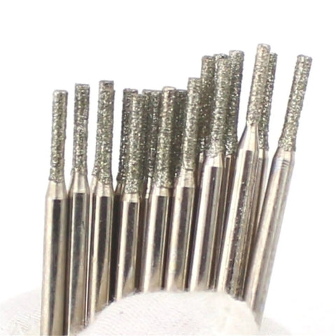 Close-up of 1.5mm diamond drill bits for stone and sea glass jewelry making pack of 30 pcs lapidary gemstone drill bits 2.35mm shank