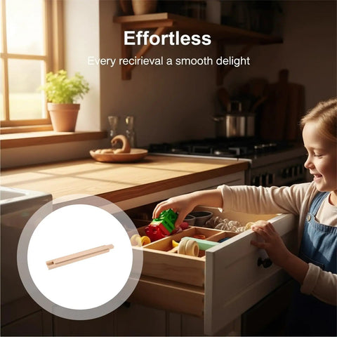 Child using kitchen drawer with Six Pack Wooden Center Mount Drawer Slides 13.8 Inches Classic Wood Center Guide Tracks Bottom Mount Glide Set