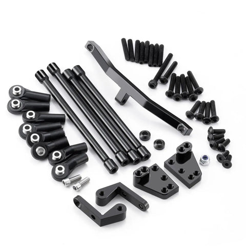 Aluminum Alloy 4 Link Kit Rear Axle With Panhard Bar Upgrade For 1/10 TF2 Trail Finder 2 RC Crawler Car That Converts The Factory Leaf Spring To A Stable 4 Link Suspension For Improved Handling Durability And Easy Bolt On Fit., black aluminum 4-link rear axle kit with panhard bar and hardware for 1/10 TF2 RC crawler