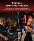 10 In 1 Folding Tool Set For Photo And Video Gear with tripods and camera rig use, showing portable red wrench in studio setting