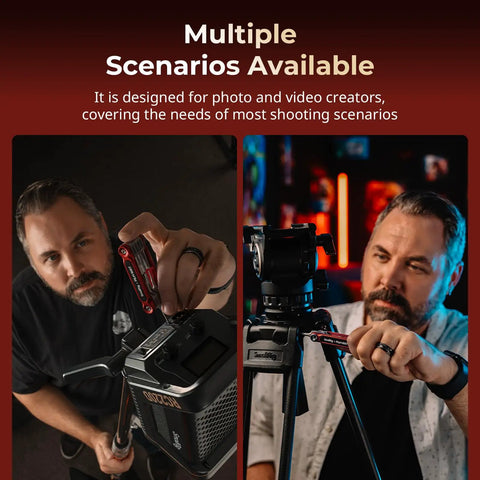 10 In 1 Folding Tool Set For Photo And Video Gear with tripods and camera rig use, showing portable red wrench in studio setting