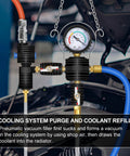 Front view of JIFETOR 28-piece radiator coolant pressure tester kit with gauge and adapters