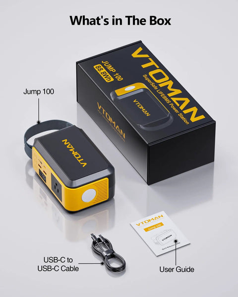 Portable 88.8Wh LiFePO4 Power Station Solar Generator with packaging, USB-C cable, and user guide