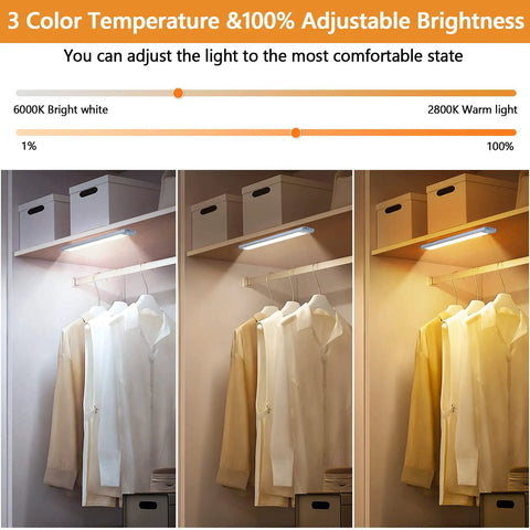 Two Pack Under Cabinet Lights With 60 LED Dimmable Motion Sensor USB Rechargeable Magnetic Mount 3 Color Modes