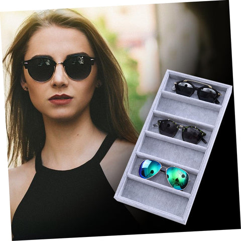 Keep Your Shades Locked And Loaded In This Slick Six Slot Sunglasses Tray And Jewelry Display Holder Crafted From Premium Soft Fabric For Zero Stress Eyewear Organization with sunglasses organized.