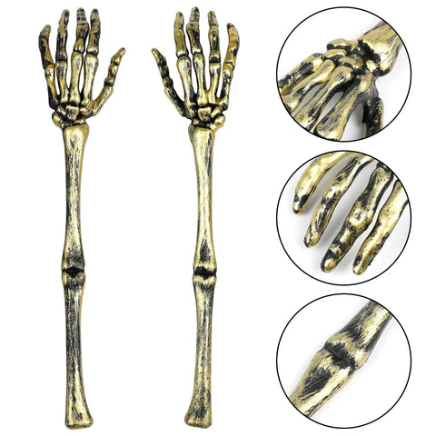 Golden Skeleton Hands For Halloween Yard Decor 2 Pack Realistic Outdoor Skeleton Hands Stakes with close-up details