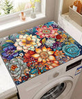 Non Slip Washer And Dryer Top Protector Mat 23.6 By 19.7 Inches Boho Flower Design on washing machine
