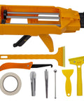Dual Cartridge Caulking Gun Kit With 1:1 Epoxy Mixing For 400 ML Cartridges Dripless Hand Caulking Gun Plus 8 Tool Set Grout Saw