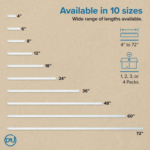 Range of sizes for Hella Sturdy 36 Inch Piano Hinge For Acrylic Panels and Plexiglass, includes 4 to 72 inch options.