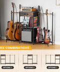 Floor Guitar Stand With 4 Holders And 3 Tiers, Go To Multi Guitar Rack for electric bass and acoustic guitars in music studio setup.