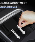 Hand adjusting Mustang Have Tesla Model Y and Model 3 Center Console Organizer Kit with slidable flocked storage box