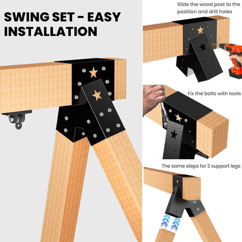 Heavy Duty A-Frame Swing Set Brackets Kit For Porch And Yard 2 Black A-Frame Brackets With 2 Swing Hangers And Mounting Hardware Weatherproof Steel No Fuss Install Built To Last