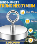 Massive 1000 Lb Pull Fishing Magnet for Retrieval and Treasure Finding, 3.54 Inch Diameter, displayed with specifications
