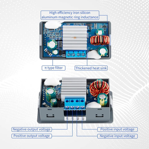 DC Buck Boost Converter Regulator Module With LCD Display And Solid Dope Adjustable CC CV Output From 0.5 To 30 Volts And 0 To 4 Amps internal components