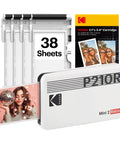 Mini 2 Retro 2x3 Portable Photo Printer With 38 Sheets, Bluetooth Printer, white, includes cartridges and printed photos.