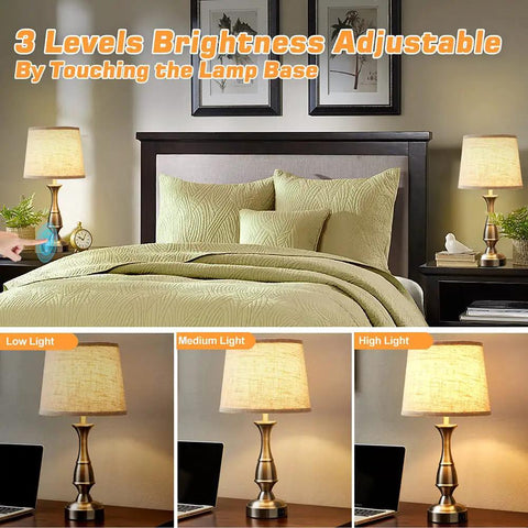 Tall Rustic Bedside Lamp With 2 USB Ports, 3-Way Dimmable Touch Control Nightstand Light For Bedroom Or Living Room setup