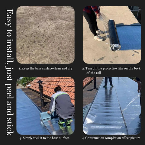 Steps to apply No Sweat Heavy Duty Self Adhesive Roofing Felt Weatherproof Sealing Membrane Aluminum Foil Tape on roof.