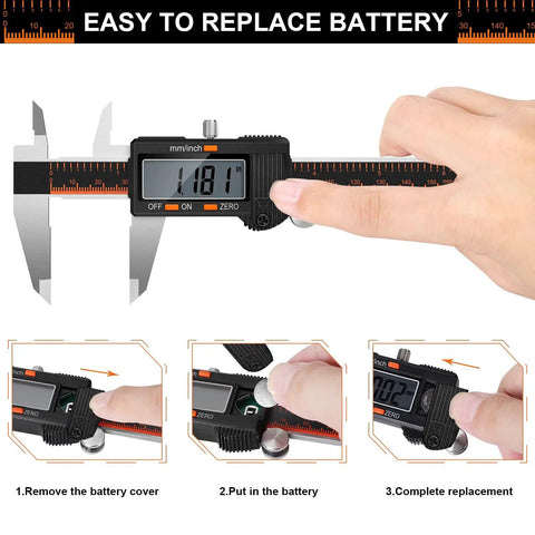 Easy battery replacement for 6 Inch Digital Caliper With Large LCD Screen Stainless Steel Measuring Tool Inch And Millimeter Conversion Electronic Micrometer Caliper Auto Off Waterproof And Shock Resistant Ruler And 2 Batteries Built Tough For Real World Use