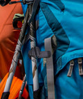 Blue backpack with Three Piece Hydration Hose Magnetic Clip Set For Water Tube Bladder Clip Keeps Drinking Valve Tube In Place