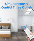 Hand holding remote showing Three Outlet Indoor Remote Control Plug With Wireless Light Switches 100 Foot Range 15A 1875W ETL Listed