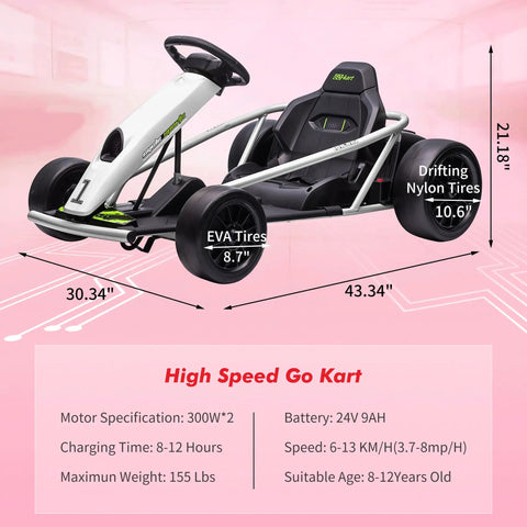 Ultra Powerful 24V Kids Go Kart With Dual 300W Motors, 9Ah Battery, 8 MPH Top Speed, and Forward and Reverse