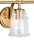 Industrial Chic Natural Brass Vanity Light With Clear Glass Shades, 3-Light 22 Inch Wide Over-The-Mirror Wall Sconce